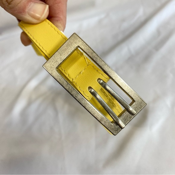 Pale Yellow Double Buckle Prong Thin Belt 3/4” - Picture 2 of 6